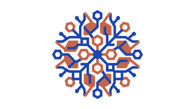 Circular snowflake electronic circuit board node network infographic element with circular