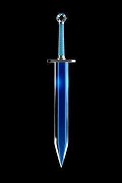 Crystal transparent sword isolated on black background