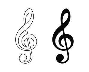 Fototapeta premium Black and white treble clef symbols, minimalist musical notation icons, elegant melody and harmony graphics for modern music design.