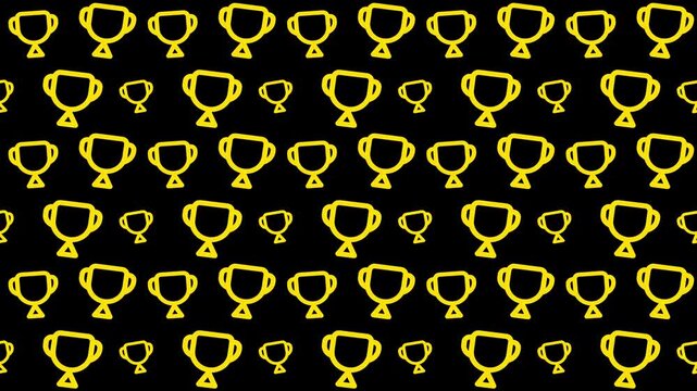 Seamless Pattern of Golden Trophies on Black Background for Victory Design 4k Motion Loop