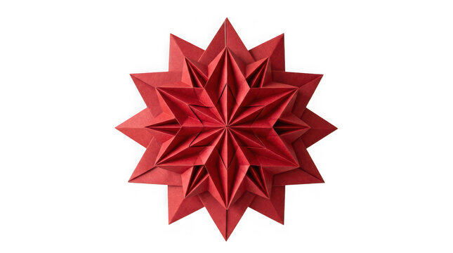 Red paper origami star ornament isolated on transparent background