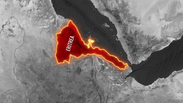3D Dark  Map Animation Eritrea and Waving National Flag