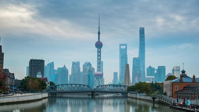 Time lapse of Shanghai City Covered in Smog and Haze, China.