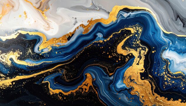 Luxury blue marble texture with gold leaf veins.