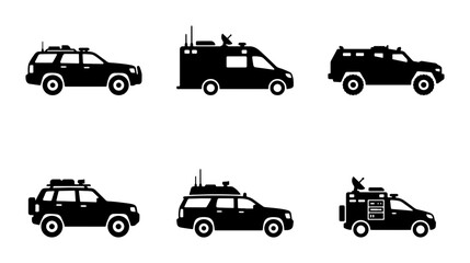 Fototapeta premium Armored Vehicle Icons, Security SUV Set, Tactical Transport Vector Collection