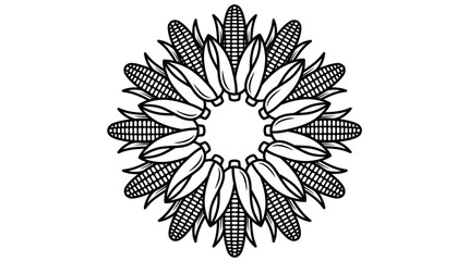 Fototapeta premium Circular Mandala Design Made of Corn Ears Line Art Ornament
