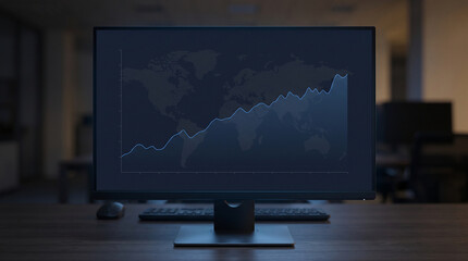 Fototapeta premium Global business data graph on computer monitor in dark office