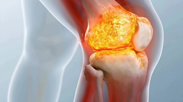 Degenerative knee joint with cartilage damage and inflammation medical anatomy illustration