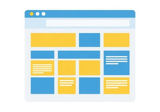 Modern website wireframe layout with color blocks