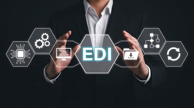 Businessman presenting electronic data interchange EDI technology automation concept