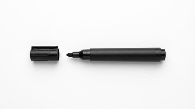 Black permanent marker pen with cap isolated on white background.