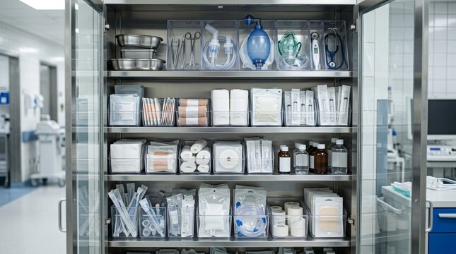 Medical Supplies Cabinet: Healthcare Equipment, Sterile Instruments, Clinic Storage