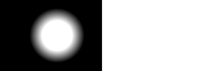 Abstract soft glowing white circle light effect with a gradient transition on a dark black background design element for digital art projects © imransekh