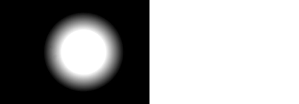 Abstract soft glowing white circle light effect with a gradient transition on a dark black background design element for digital art projects