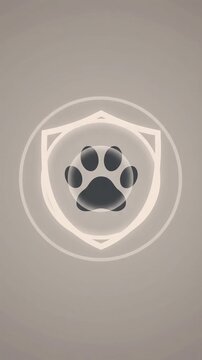 Minimalist pet paw print inside protective shield motion graphic, ai generated