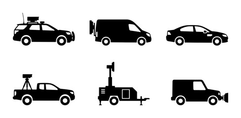 Fototapeta premium Vehicle Icons: SUV, Van, Sedan, Pickup Truck, Trailer, Snow Plow Car