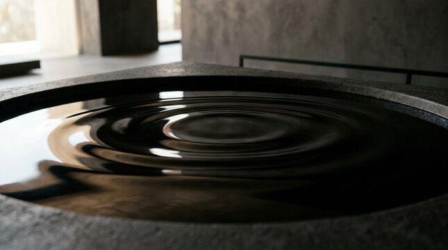 Abstract Ripples on Dark Water Surface in Stone Basin