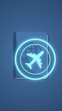 Minimalist passport and airplane travel concept motion graphic, ai generated