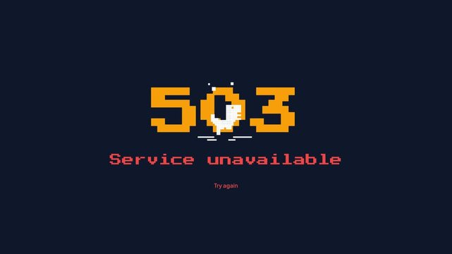 Dark Pixel Art 503 Service Unavailable Error Screen Animation Web Server Disconnect Graphic