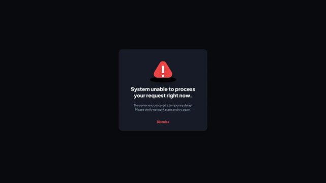 System Unable To Process Request UI Error Alert Card Motion Graphic
