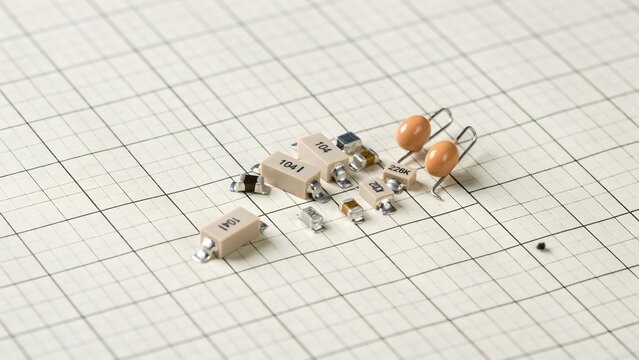 Electronic Components on Graph Paper Background for Technology Themes