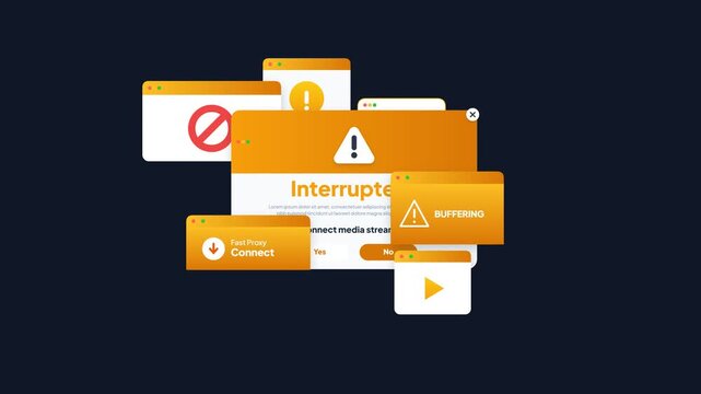 Media Stream Interrupted Buffering Connection Proxy Popup Window UI Motion Graphic Animation