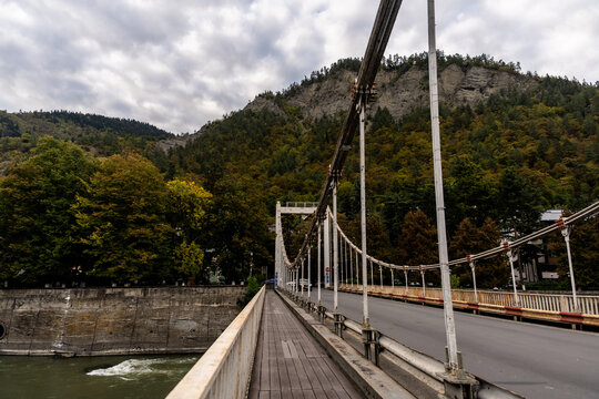 suspension bridge over the river