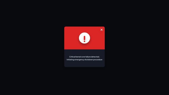 Critical Kernel Core Failure Alert Modal Popup UI Animation Red Warning Screen
