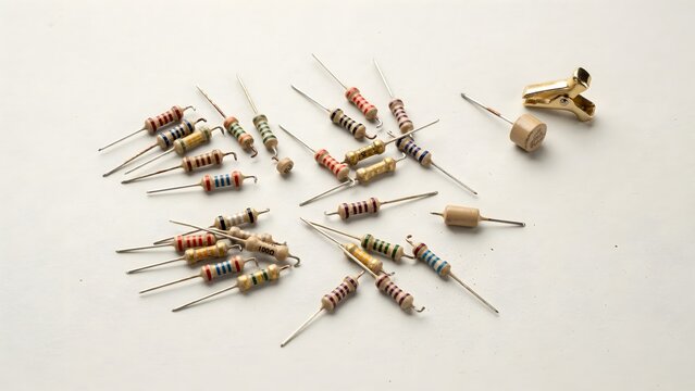 Assorted Electronic Resistors on Plain Background for Technology Use