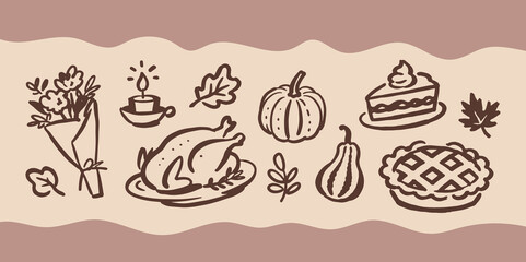 Fototapeta premium Thanksgiving Doodle Set Vector Illustration