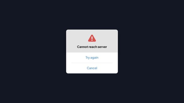 Server Unreachable Popup Alert UI Animation Minimal Dark Interface Retry Button