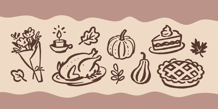 Thanksgiving Doodle Set Vector Illustration