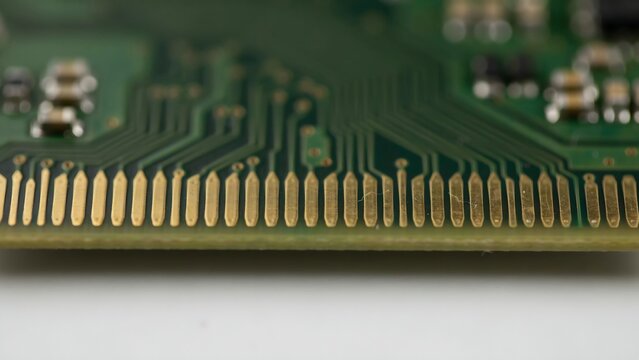 Close-up of Circuit Board with Gold Plated Connectors and Trace Lines