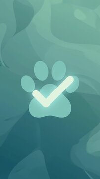 Minimalist pet paw print icon with checkmark approval animation, ai generated