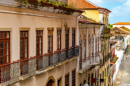 Historic colonial-style houses in the city of Sao Luis, in the state of Maranhao.