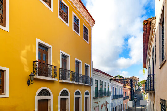 The famous Rua do Giz, with its old colonial-style houses, in the city of Sao Luis, the capital of Maranhao.