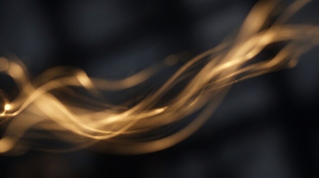 Abstract background with glowing golden light streaks flowing across a dark textured surface in motion