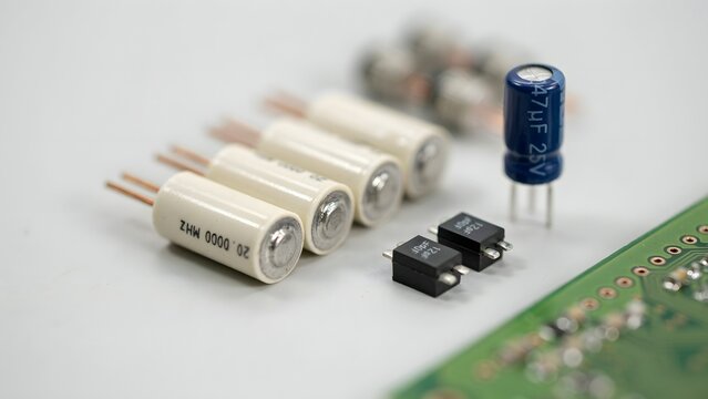 Electronic Components on Circuit Board with Capacitors and Resistors