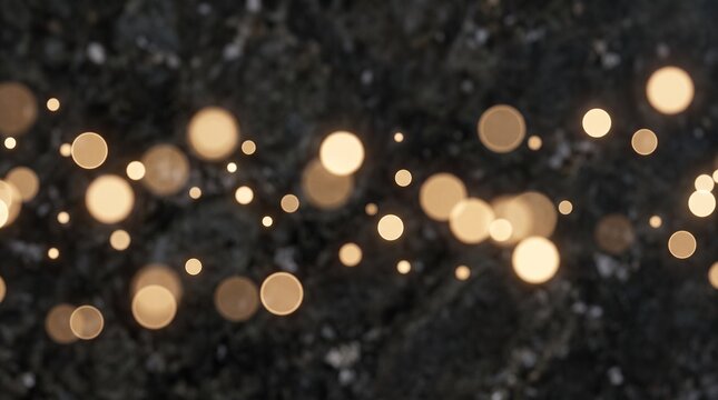 Abstract background featuring golden glowing bokeh lights on a dark textured black stone surface