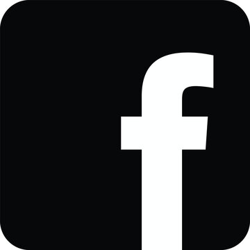 A solid black square featuring the bold white letter f, representing the facebook social media platform on a transparent background
