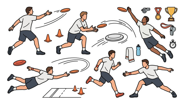Ultimate Frisbee Action Collection, Isolated on Transparent