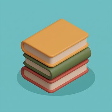 3D render of a cute stacked books icon illustrating education and knowledge isolated on a teal background.