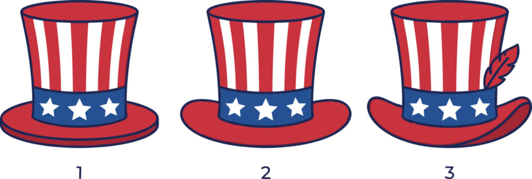 American patriotic uncle sam top hat set vector for 4th of july celebration design
