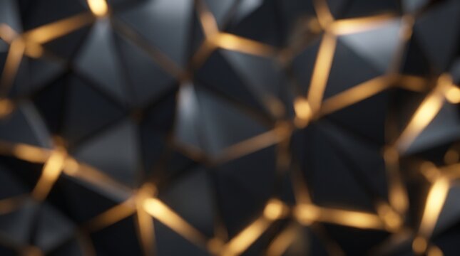 Abstract background featuring dark geometric triangular shapes with glowing golden lines and luxury metallic accents