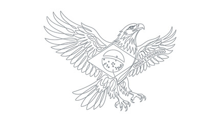 Fototapeta premium Minimalist line art of a majestic eagle in flight with Brazilian national flag themes