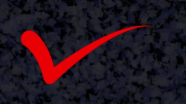 Red Check Mark Tick Animation on Dark Textured Background, Approval and Confirmation Concept