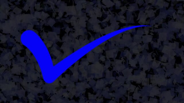 Blue Check Mark Tick Animation on Dark Textured Background, Approval and Verification Concept