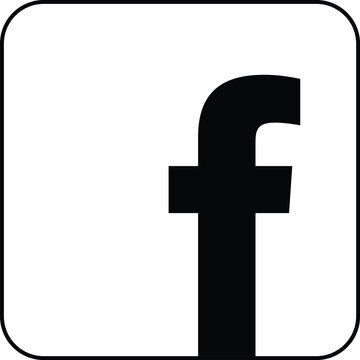 A black letter f inside a rounded square frame, representing the facebook social media brand, isolated on a white background, for web