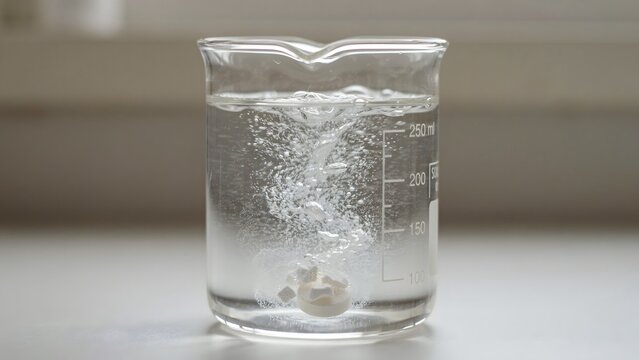 Water in Beaker with Air Bubbles and Floating Object Inside