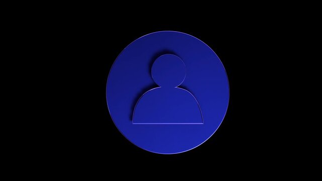 Rotating 3D user profile symbol with glossy blue and purple surface, isolated with alpha channel for interface, account and identity graphics